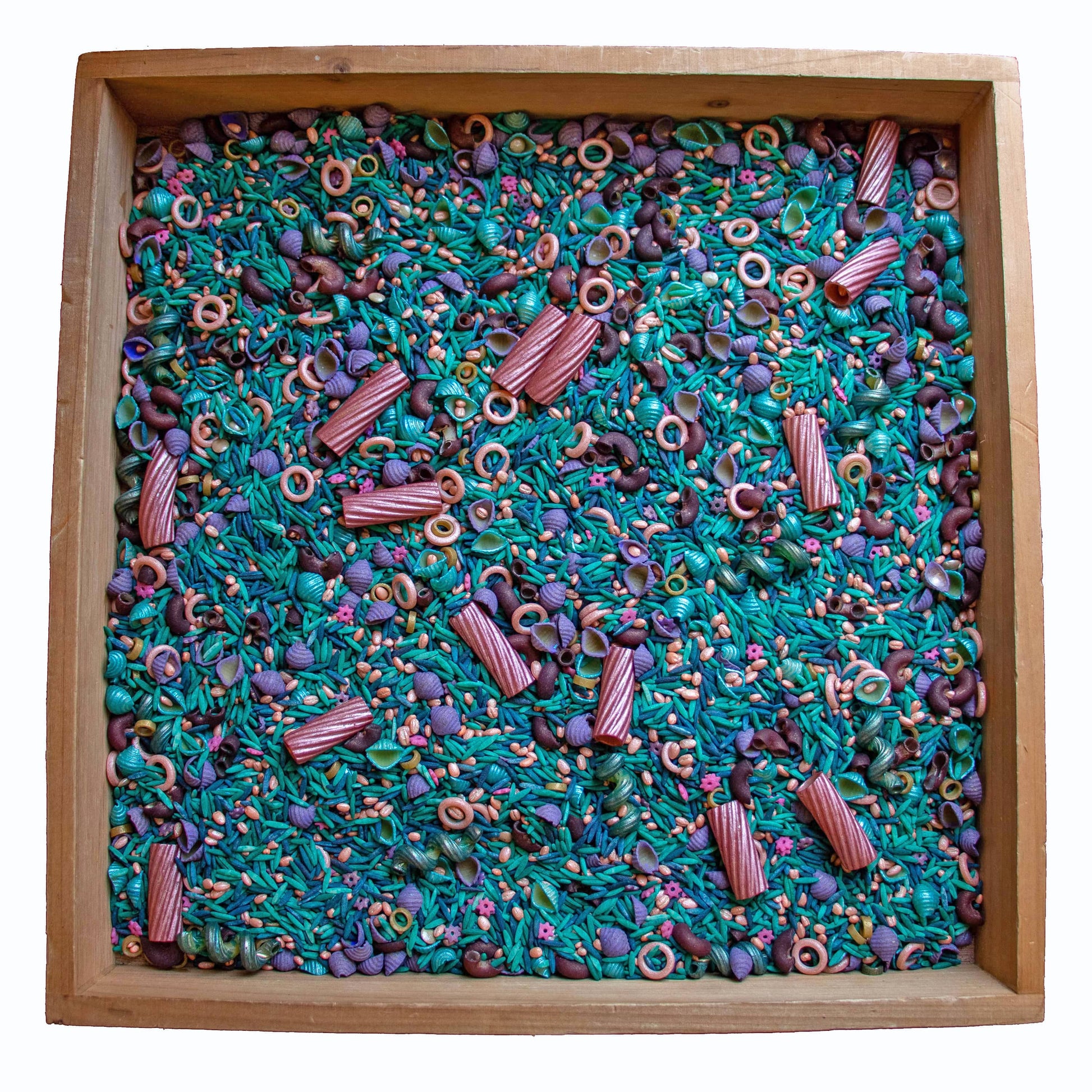 sensory bin for toddlers, rainbow rice sensory bin, activities for 3 year olds, quiet play ideas, independent play activities, Montessori sensory play, preschool sensory activities, gifts for autistic toddlers, busy toddler activities, play dough kits for kids, sensory bin filler, sensory filler, colored rice, sensory rice, ocean sensory play, ocean sensory bin