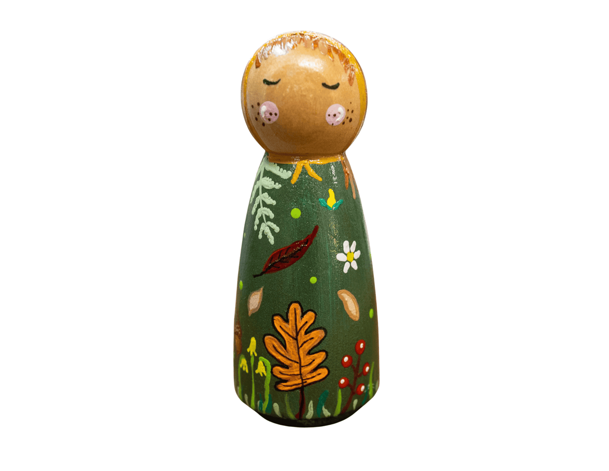 Fall peg doll, Autumn Peg doll, wooden peg doll, handmade peg doll, open ended toys, Montessori-inspired toys, nature toys for kids