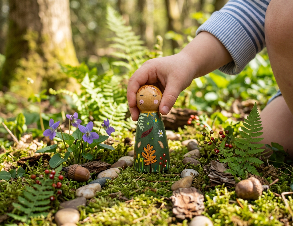 Fall peg doll, Autumn Peg doll, wooden peg doll, handmade peg doll, open ended toys, Montessori-inspired toys, nature toys for kids
